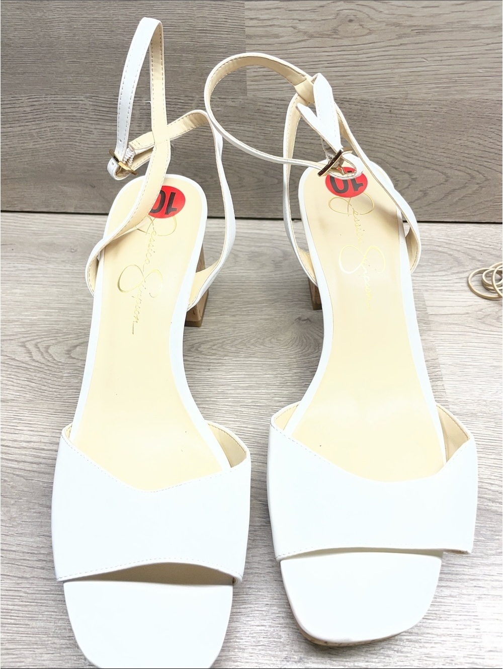 Jessica Simpson White Open-Toe Ankle Strap Block Sandals #1383